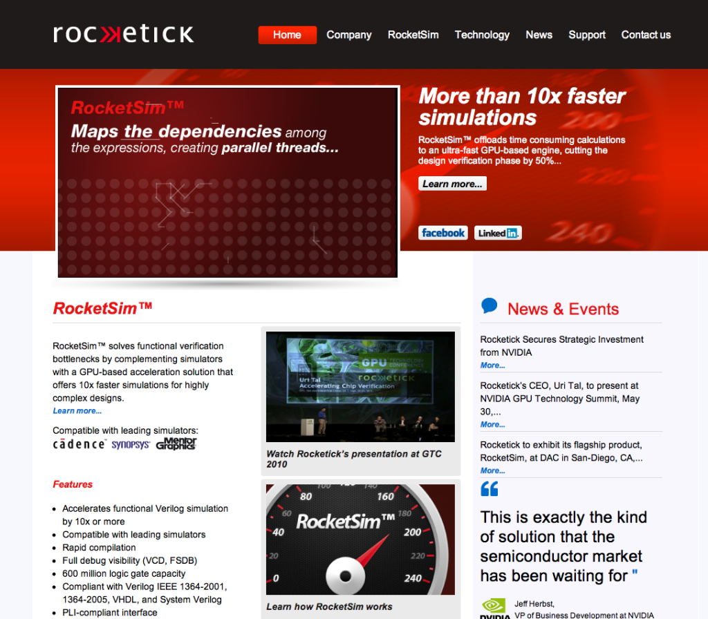 Rocketick home page on VC Cafe